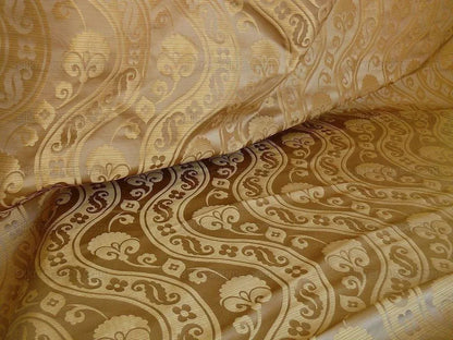 100% Silk Damask Peony River - Toffee Tan