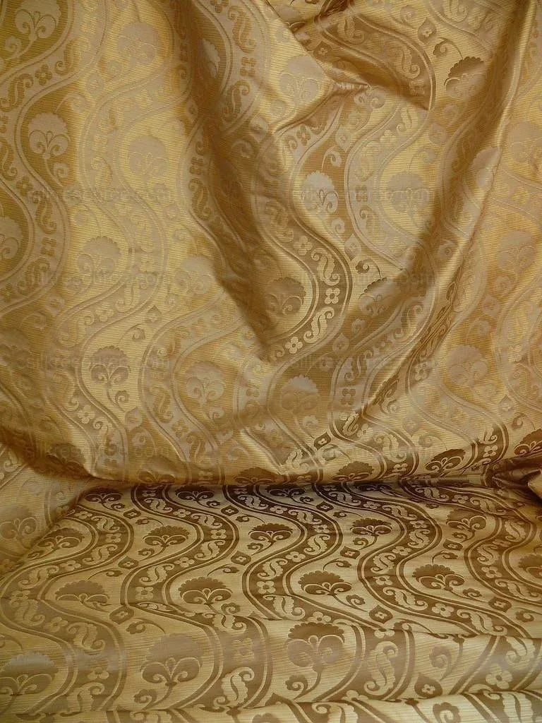 100% Silk Damask Peony River - Toffee Tan