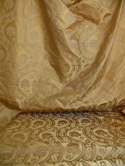 100% Silk Damask Peony River - Toffee Tan