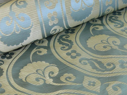By Yard CUSTOM ORDER 100% Silk Damask Peony River - Blue