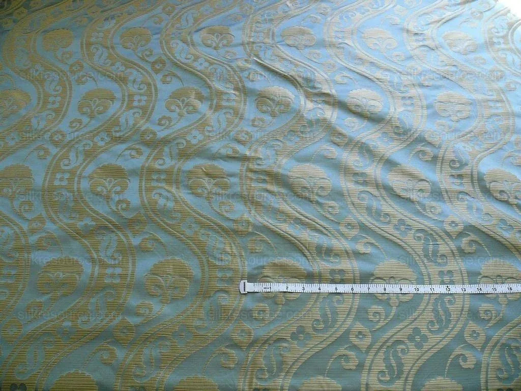 By Yard CUSTOM ORDER 100% Silk Damask Peony River - Blue
