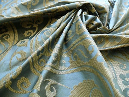 By Yard CUSTOM ORDER 100% Silk Damask Peony River - Blue