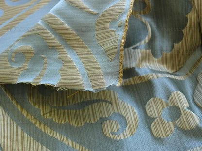 By Yard CUSTOM ORDER 100% Silk Damask Peony River - Blue