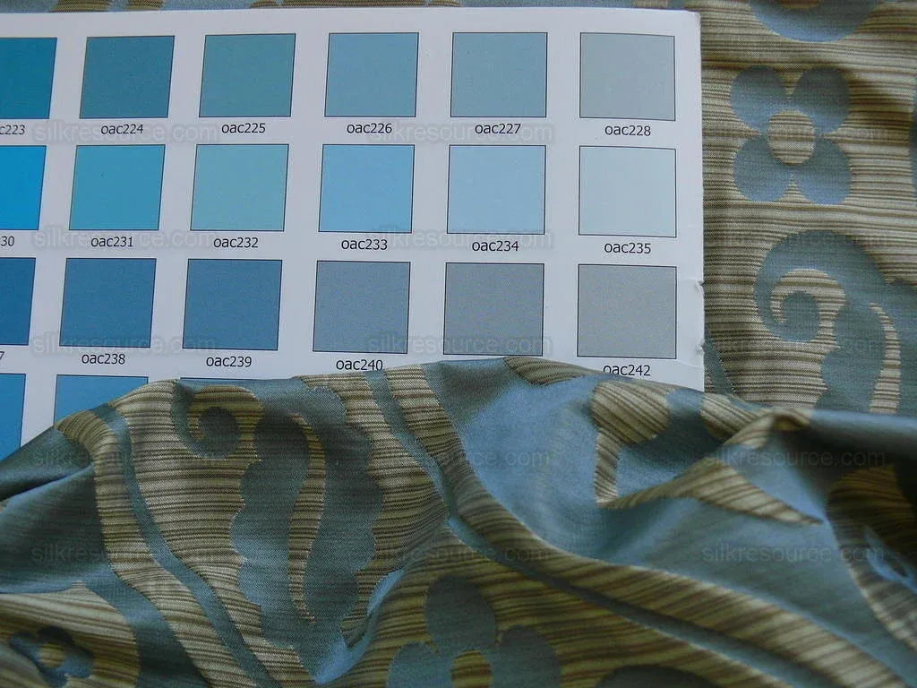 By Yard CUSTOM ORDER 100% Silk Damask Peony River - Blue