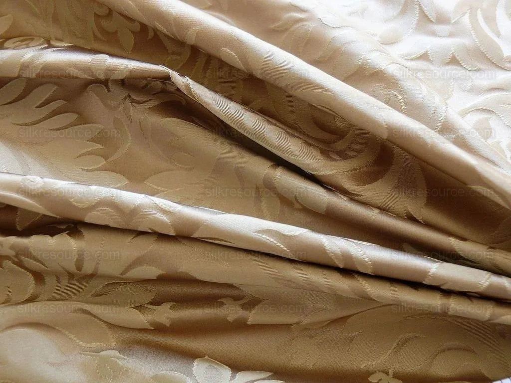 100% Silk Damask Classy Lotus "taupe" Ecru Bty