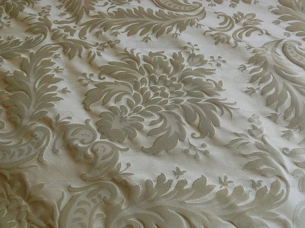 100% Silk Damask Classy Lotus "taupe" Ecru Bty