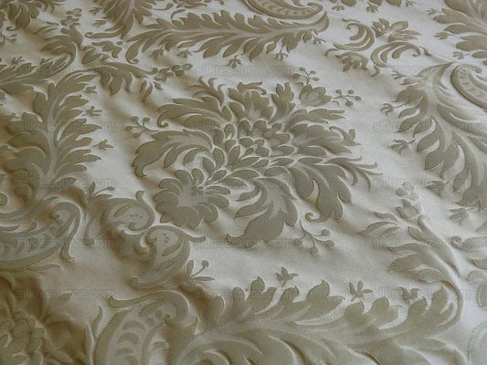 100% Silk Damask Classy Lotus "taupe" Ecru Bty