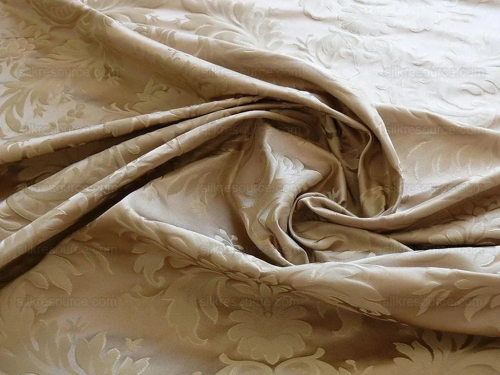 100% Silk Damask Classy Lotus "taupe" Ecru Bty