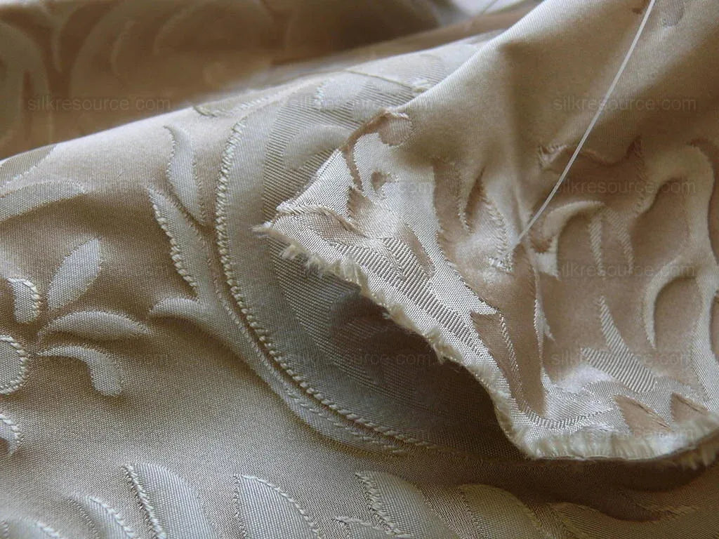 100% Silk Damask Classy Lotus "taupe" Ecru Bty