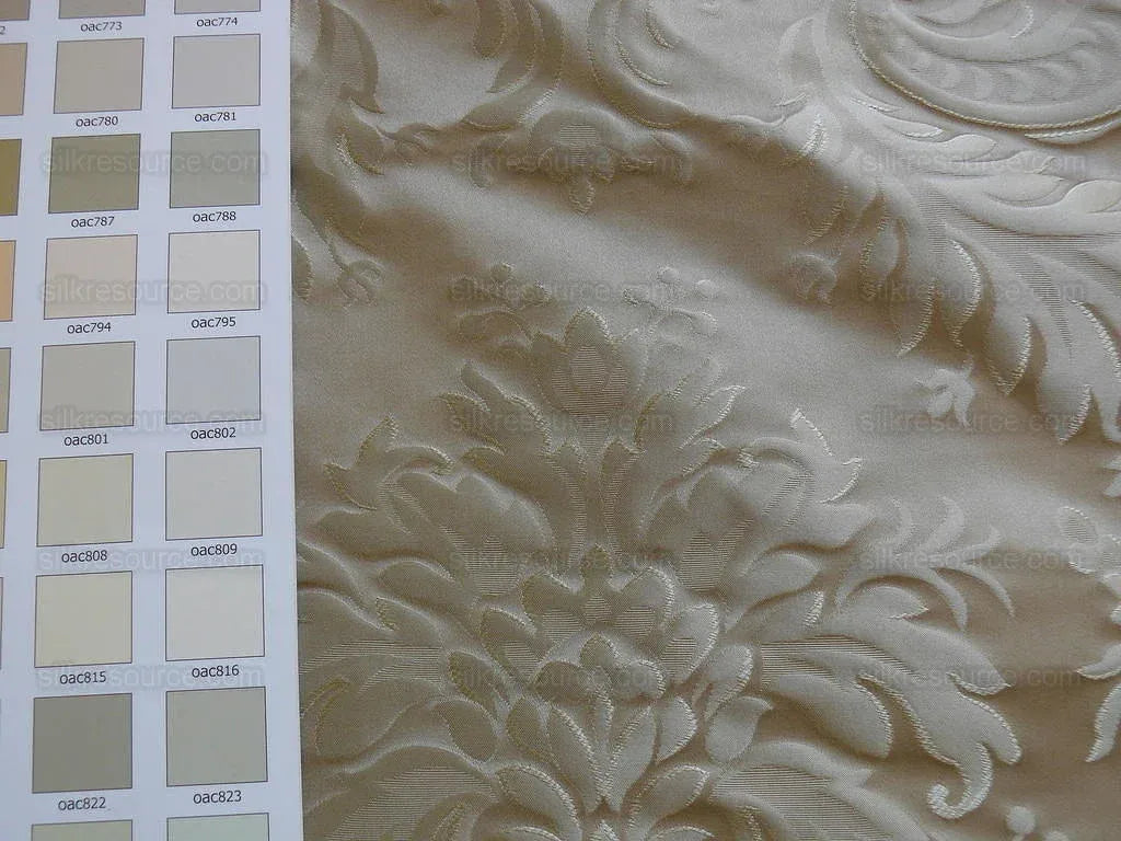 100% Silk Damask Classy Lotus "taupe" Ecru Bty