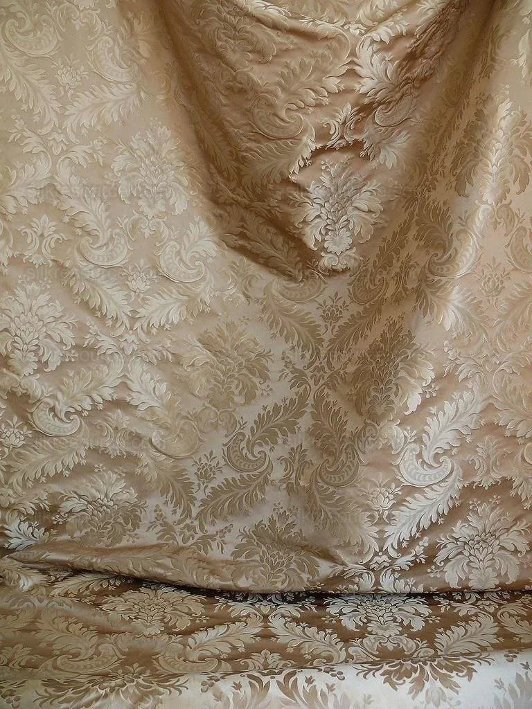 100% Silk Damask Classy Lotus "taupe" Ecru Bty