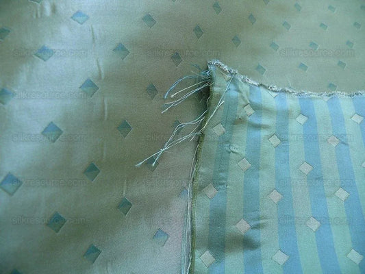 100% Silk Lampas Diamond Dot "jade" Blue Teal Green Stripe Reversible