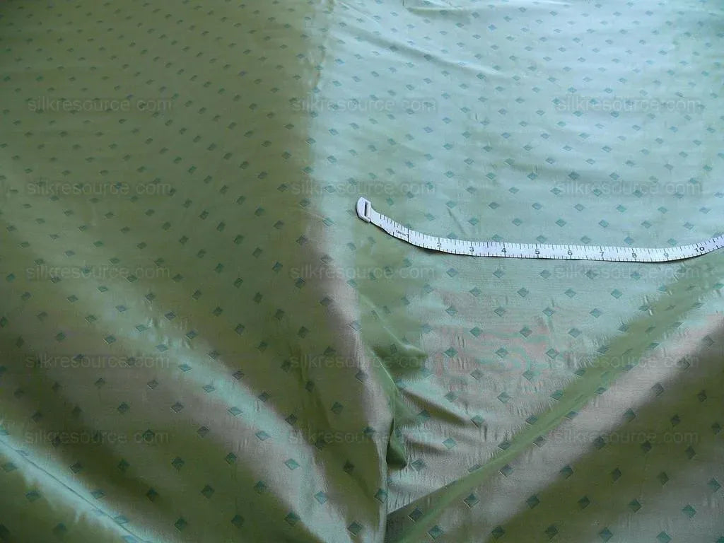 100% Silk Lampas Diamond Dot "jade" Blue Teal Green Stripe Reversible