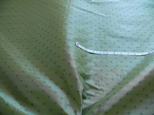 100% Silk Lampas Diamond Dot "jade" Blue Teal Green Stripe Reversible By Yard