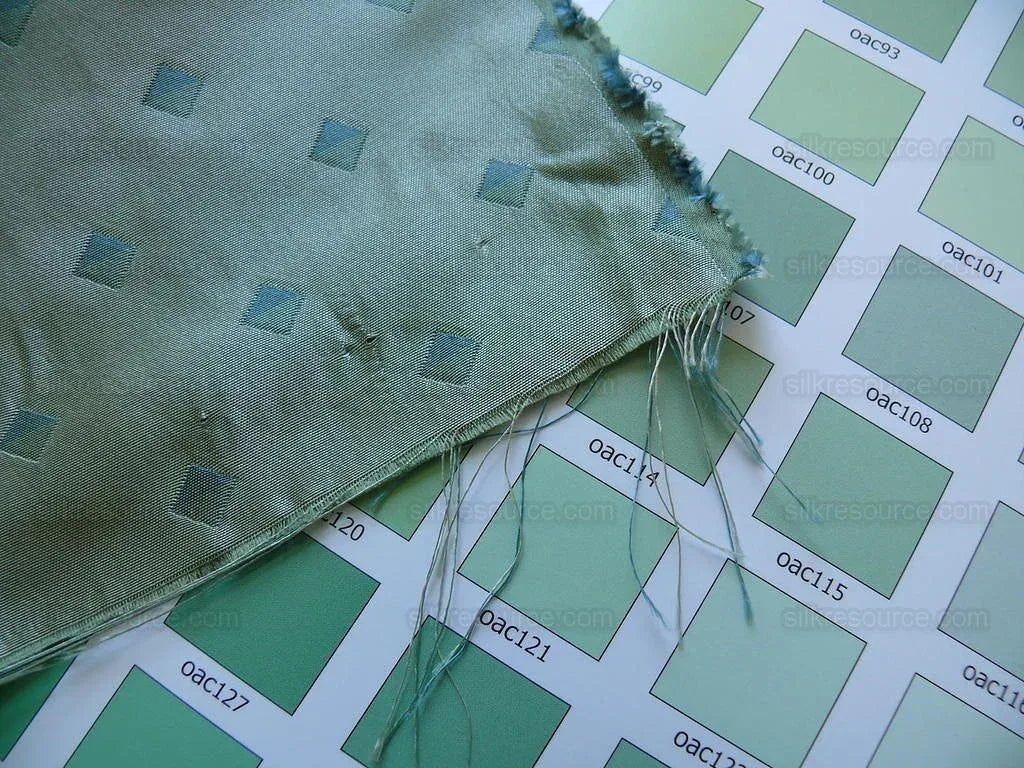 100% Silk Lampas Diamond Dot "jade" Blue Teal Green Stripe Reversible