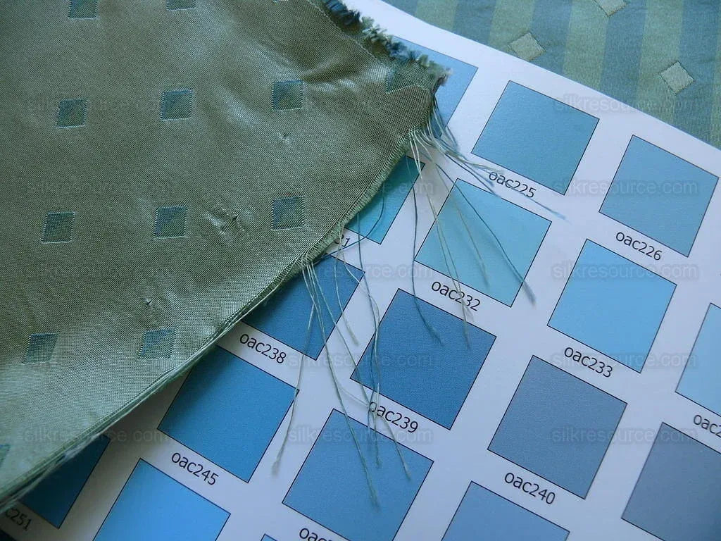 100% Silk Lampas Diamond Dot "jade" Blue Teal Green Stripe Reversible