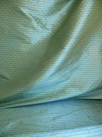 100% Silk Lampas Diamond Dot "jade" Blue Teal Green Stripe Reversible