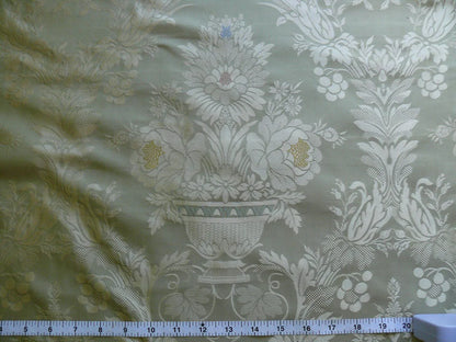 HiEnd 100% silk Damask Lisere Rose Urn Renaissance "palm" Light Green Yellow Pink Blue Neoclassical