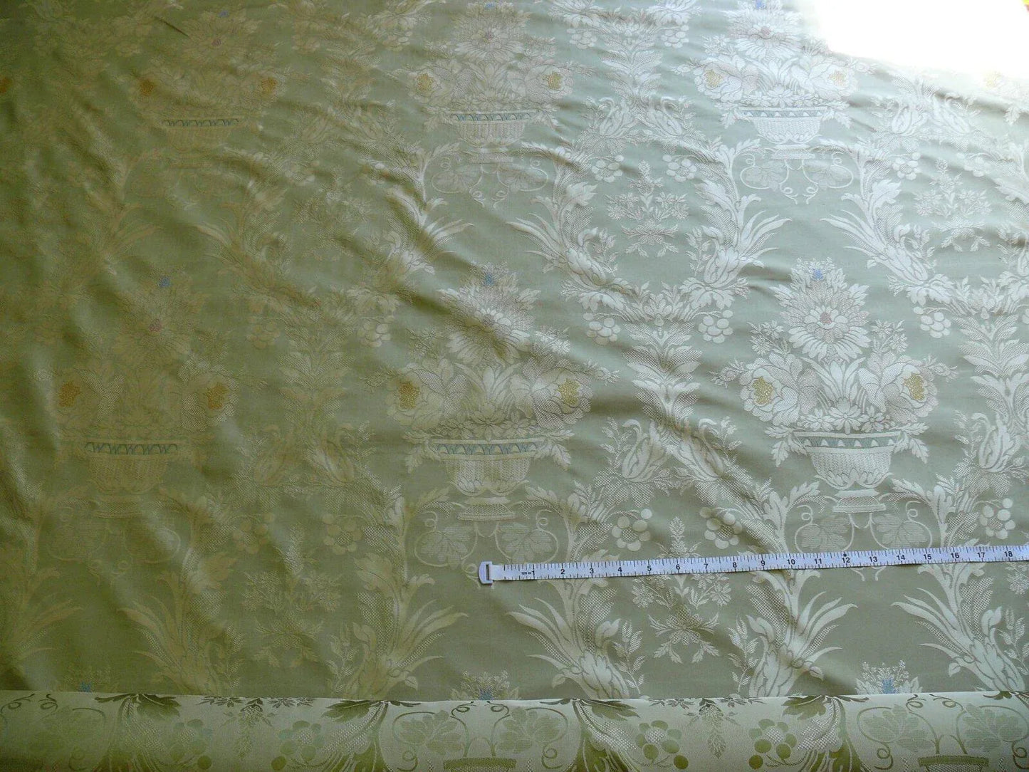 HiEnd 100% silk Damask Lisere Rose Urn Renaissance "palm" Light Green Yellow Pink Blue Neoclassical