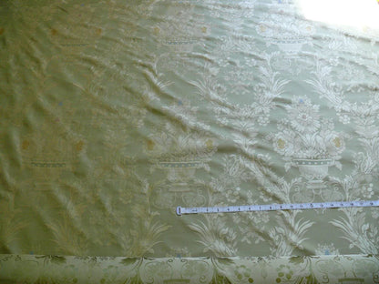 HiEnd 100% silk Damask Lisere Rose Urn Renaissance "palm" Light Green Yellow Pink Blue Neoclassical