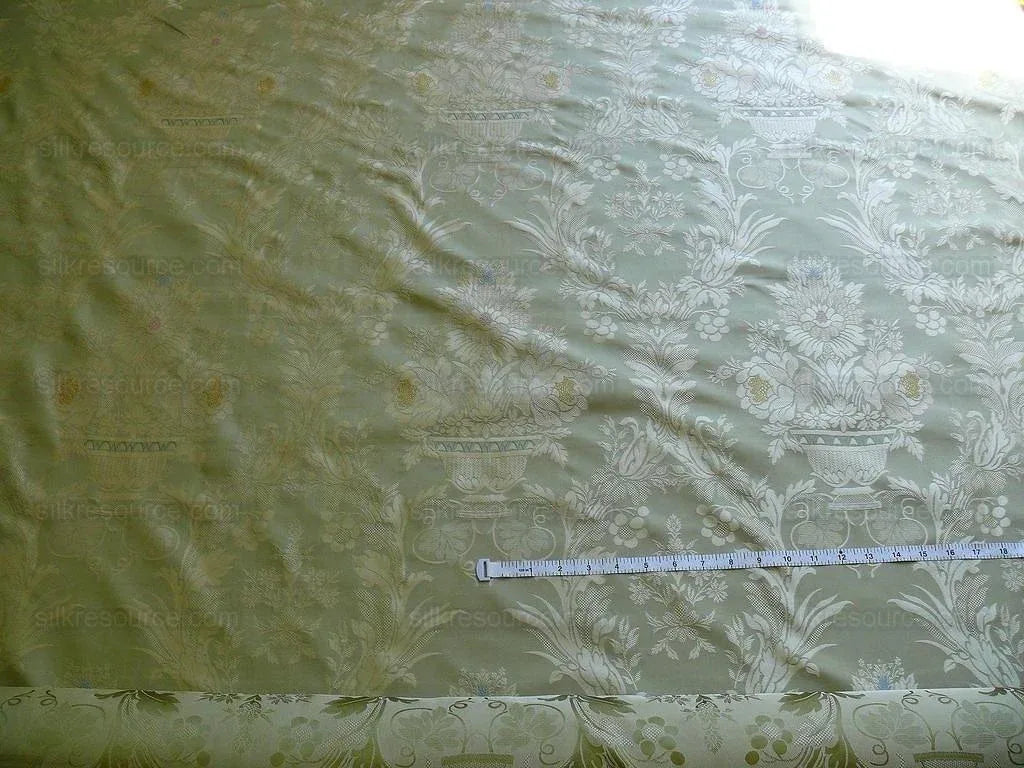 HiEnd 100% silk Damask Lisere Rose Urn Renaissance "palm" Light Green Yellow Pink Blue Neoclassical