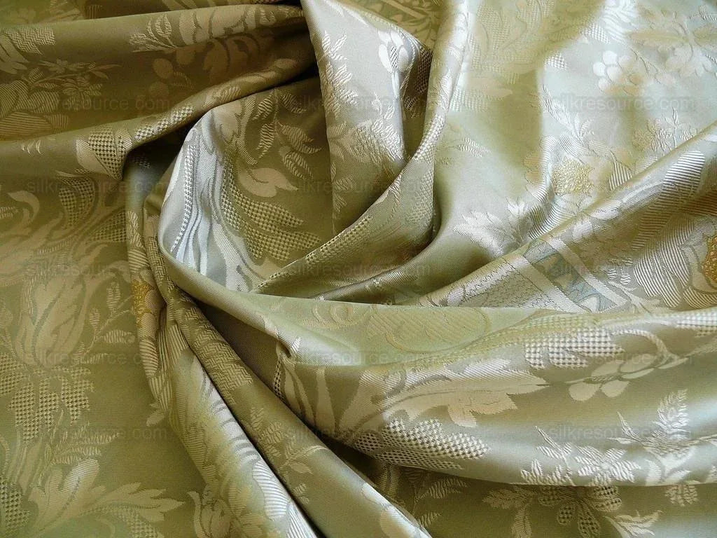 HiEnd 100% silk Damask Lisere Rose Urn Renaissance "palm" Light Green Yellow Pink Blue Neoclassical