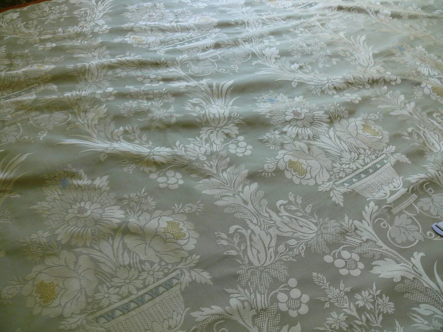 HiEnd 100% silk Damask Lisere Rose Urn Renaissance "palm" Light Green Yellow Pink Blue Neoclassical