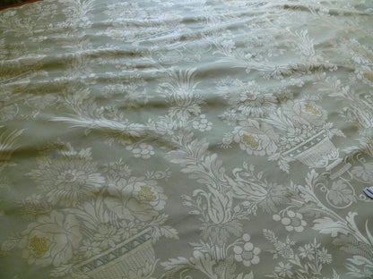 HiEnd 100% silk Damask Lisere Rose Urn Renaissance "palm" Light Green Yellow Pink Blue Neoclassical