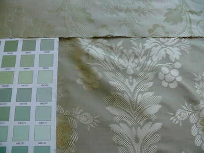 HiEnd 100% silk Damask Lisere Rose Urn Renaissance "palm" Light Green Yellow Pink Blue Neoclassical