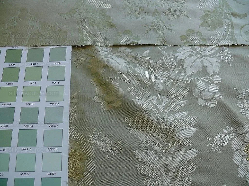 HiEnd 100% silk Damask Lisere Rose Urn Renaissance "palm" Light Green Yellow Pink Blue Neoclassical