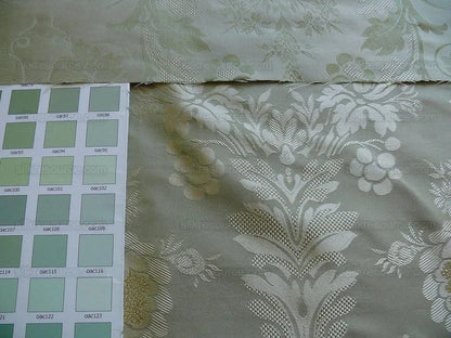 HiEnd 100% silk Damask Lisere Rose Urn Renaissance "palm" Light Green Yellow Pink Blue Neoclassical