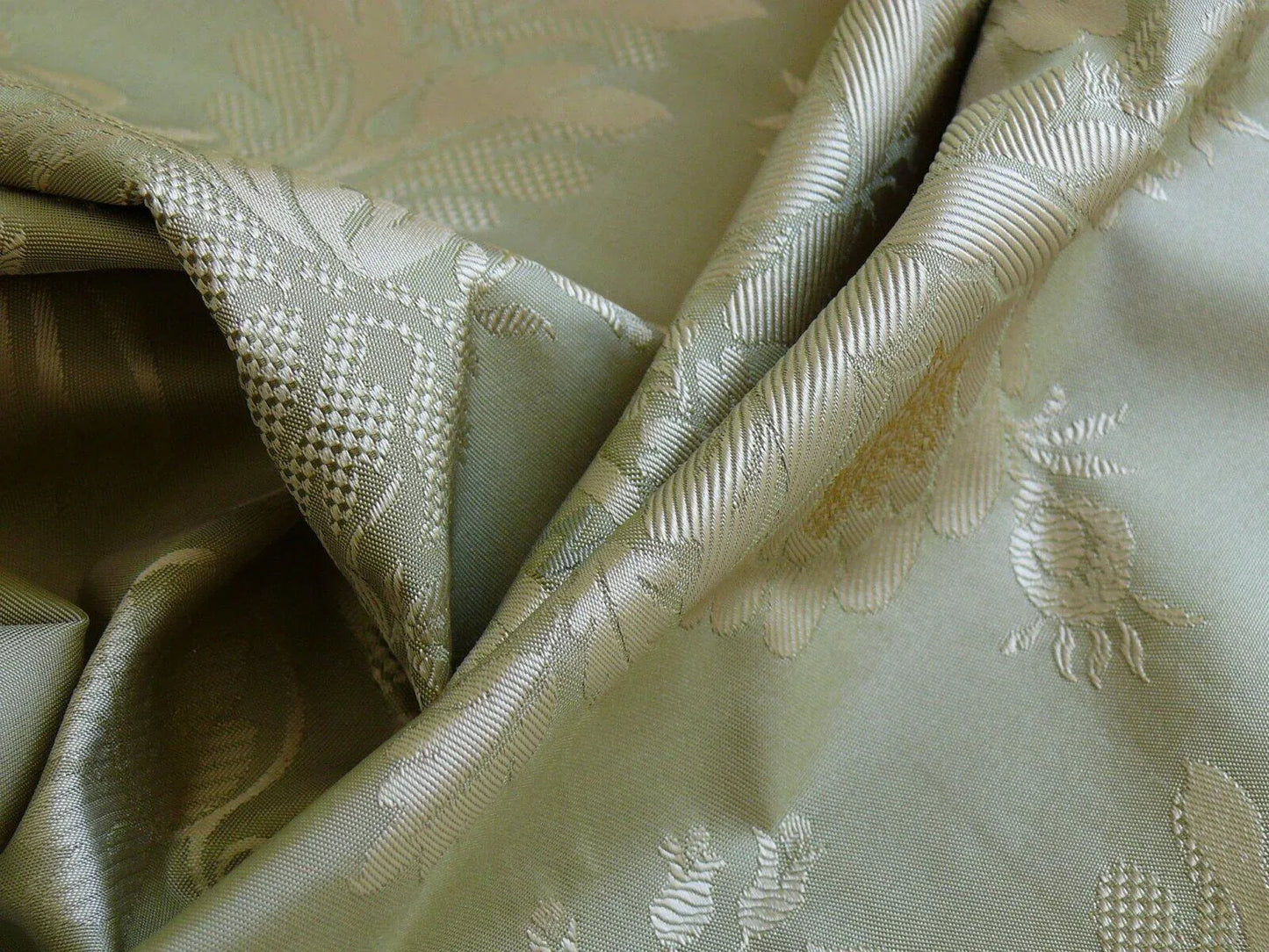 HiEnd 100% silk Damask Lisere Rose Urn Renaissance "palm" Light Green Yellow Pink Blue Neoclassical