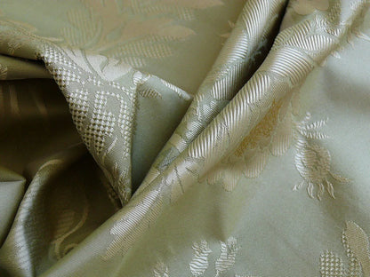 HiEnd 100% silk Damask Lisere Rose Urn Renaissance "palm" Light Green Yellow Pink Blue Neoclassical