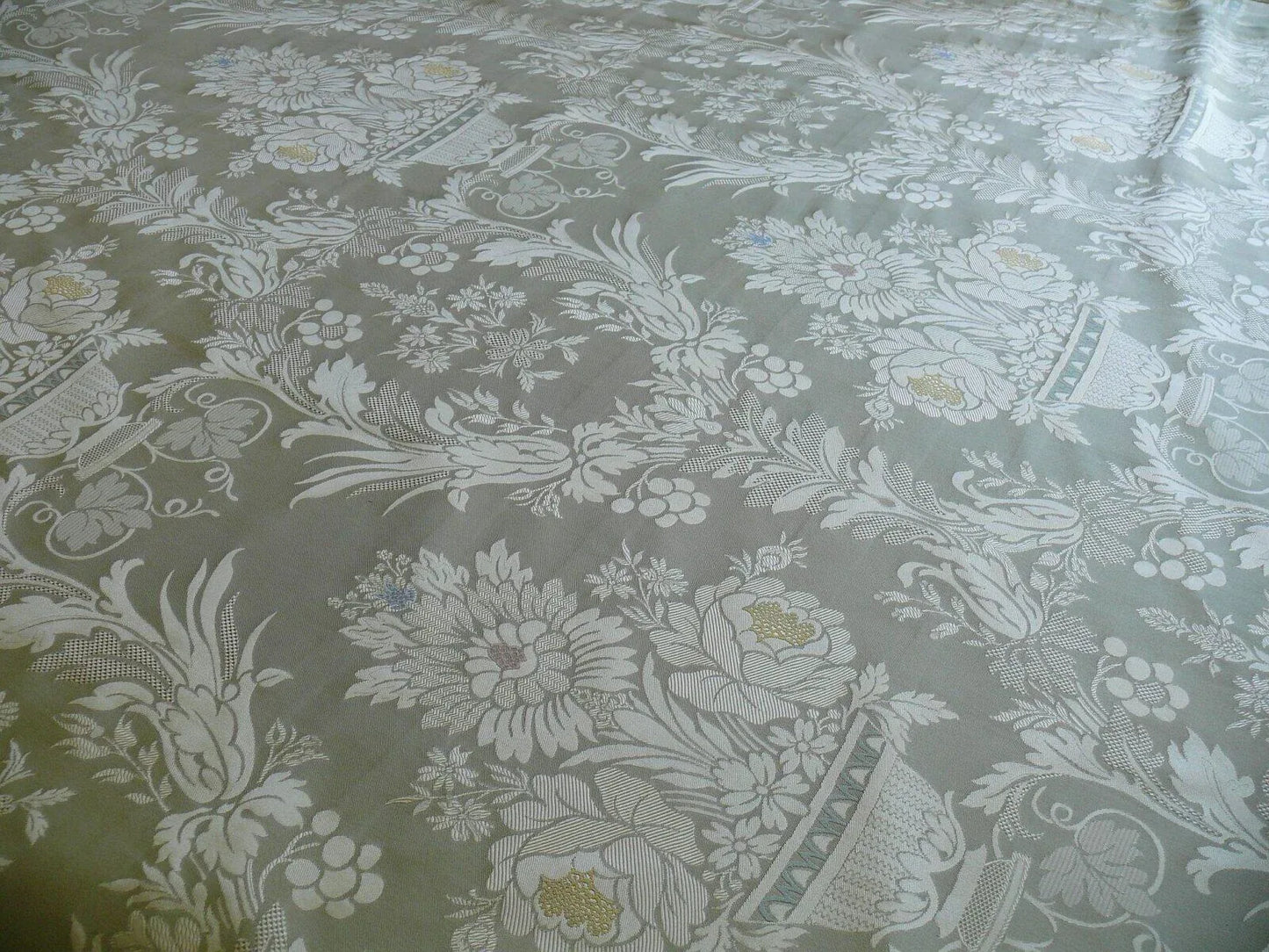 HiEnd 100% silk Damask Lisere Rose Urn Renaissance "palm" Light Green Yellow Pink Blue Neoclassical