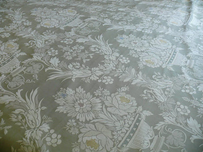 HiEnd 100% silk Damask Lisere Rose Urn Renaissance "palm" Light Green Yellow Pink Blue Neoclassical