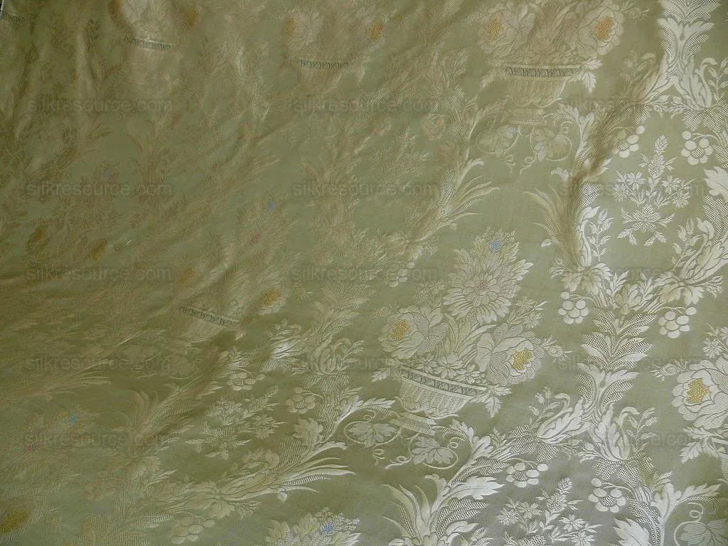 HiEnd 100% silk Damask Lisere Rose Urn Renaissance "palm" Light Green Yellow Pink Blue Neoclassical