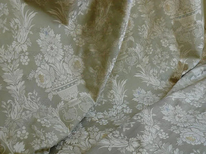 HiEnd 100% silk Damask Lisere Rose Urn Renaissance "palm" Light Green Yellow Pink Blue Neoclassical