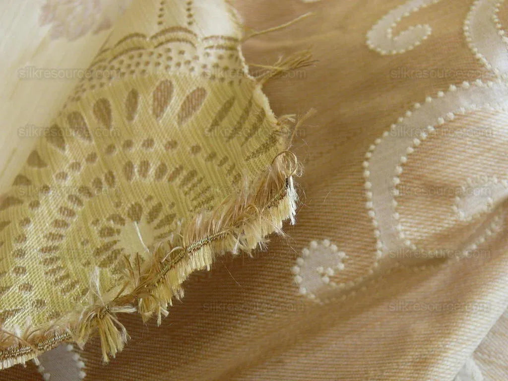 By yard Asian Modern 100% Silk Jacquard Retro Mum "champagne" Tan Beige Brown