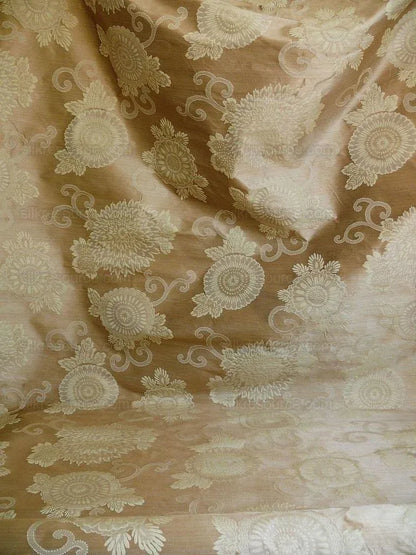 By yard Asian Modern 100% Silk Jacquard Retro Mum "champagne" Tan Beige Brown