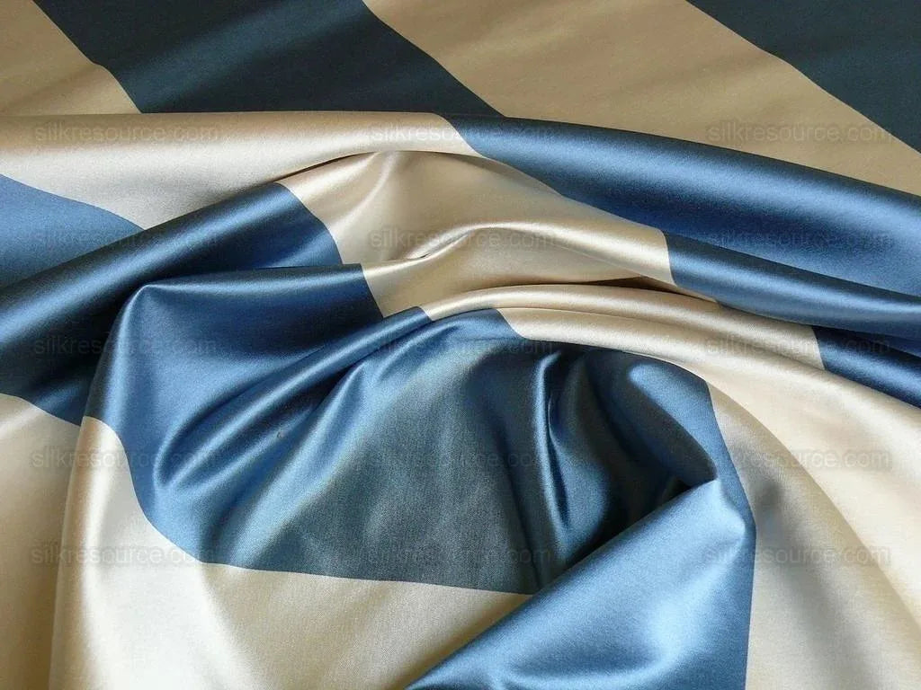 Clarence House Silk Satin 5" Stripe Ticking Blue&amp;white