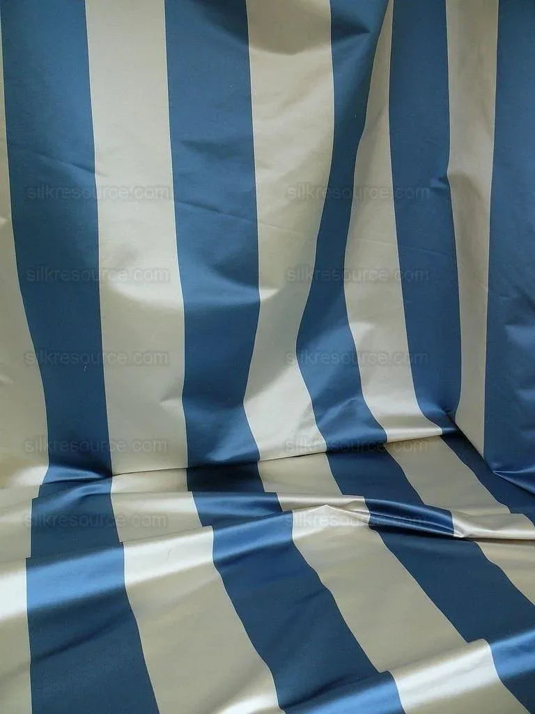 Clarence House Silk Satin 5" Stripe Ticking Blue&amp;white