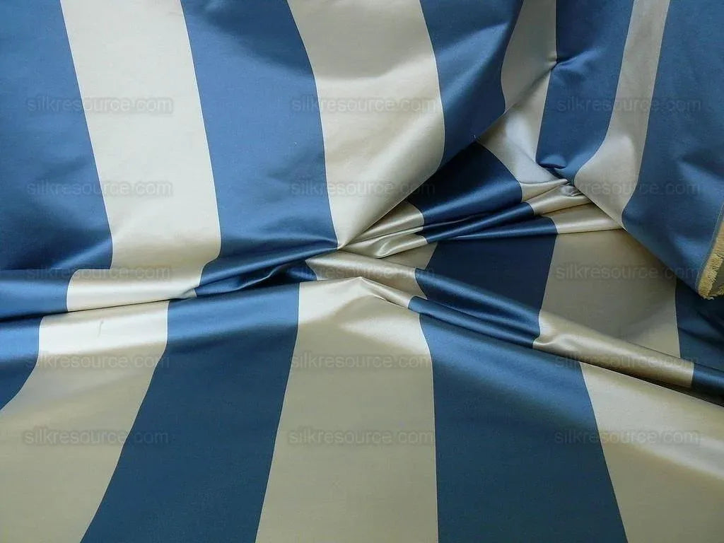 Clarence House Silk Satin 5" Stripe Ticking Blue&amp;white
