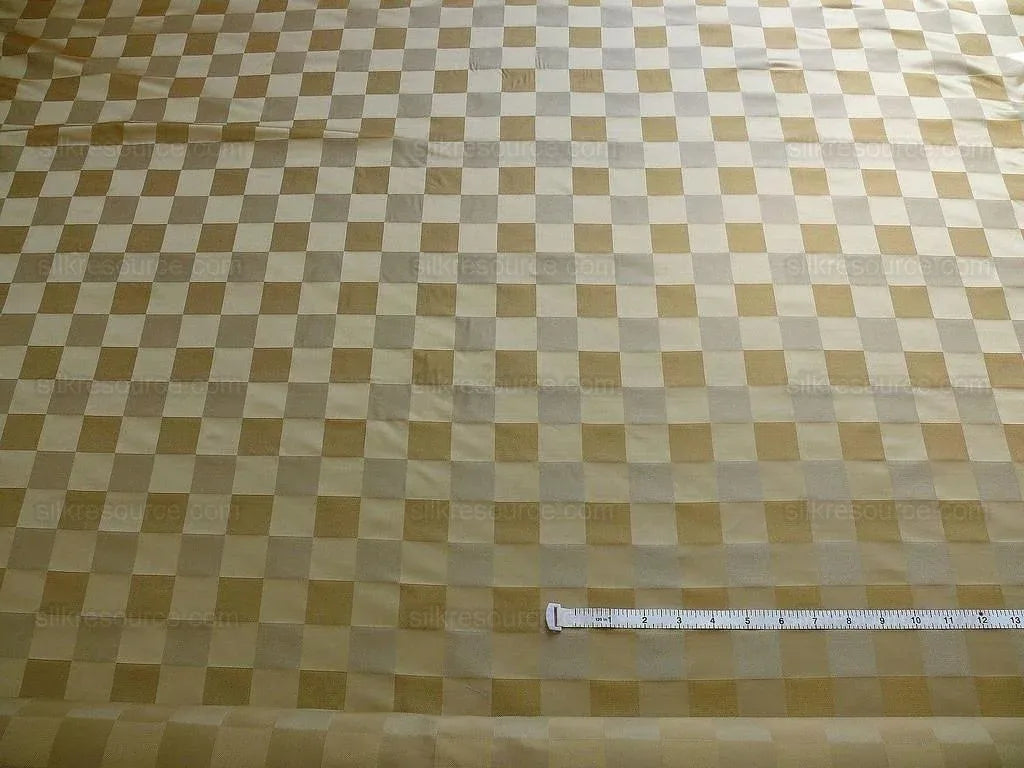 By yard 100% Silk Jacquard checkerboard Square “taupe” Tan Gold