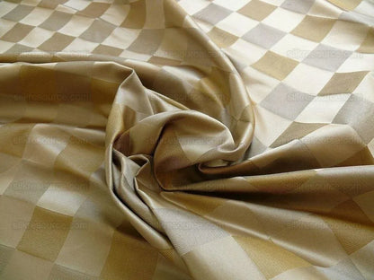 By yard 100% Silk Jacquard checkerboard Square “taupe” Tan Gold