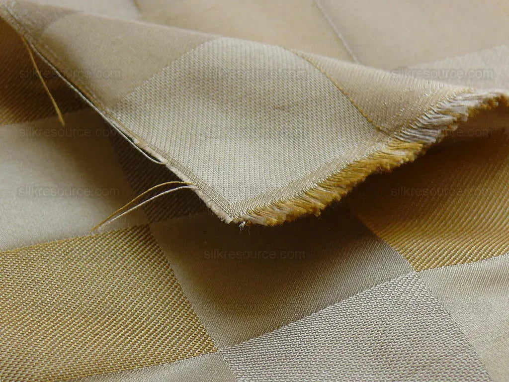 By yard 100% Silk Jacquard checkerboard Square “taupe” Tan Gold