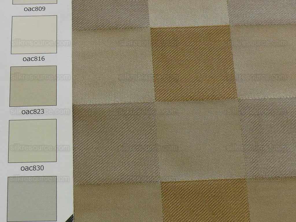 By yard 100% Silk Jacquard checkerboard Square “taupe” Tan Gold