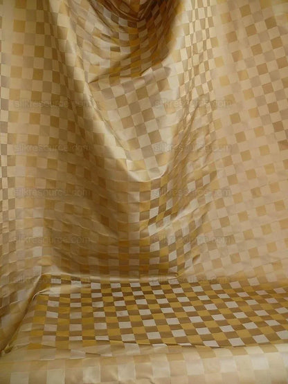 By yard 100% Silk Jacquard checkerboard Square “taupe” Tan Gold
