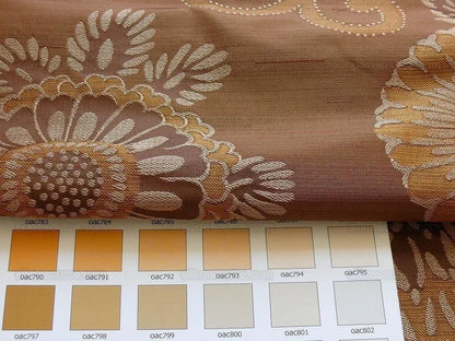By yard Asian Modern 100% Silk Jacquard Retro Mum "cognac" Brown Beige