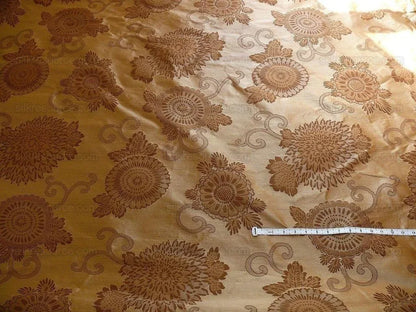 By yard Asian Modern 100% Silk Jacquard Retro Mum "cognac" Brown Beige