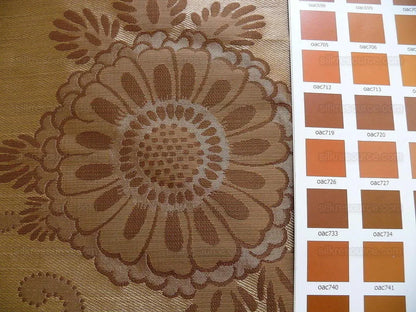 By yard Asian Modern 100% Silk Jacquard Retro Mum "cognac" Brown Beige